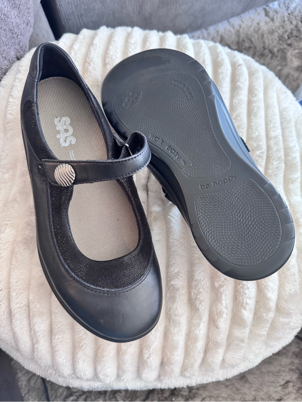 SAS Girls Black Mary Jane with Hook-and-Loop Strap